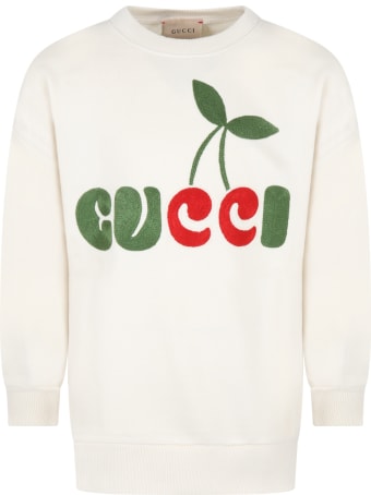 Gucci Ivory Sweatshirt For Kids With Gucci Cherry Print