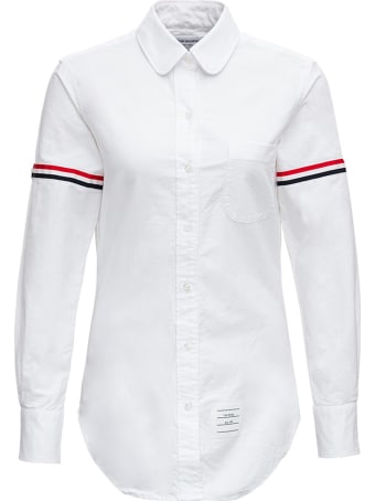 Thom Browne White Cotton Shirt With Rwb Stripe Inserts