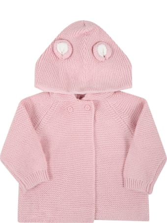 Stella McCartney Kids Pink Cardigan For Baby Girl With Ears