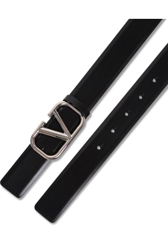 Valentino Garavani Black Leather Belt With V Logo Buckle