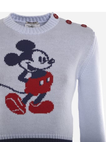 Miu Miu Cropped Wool Pullover With Mickey Mouse Intarsia