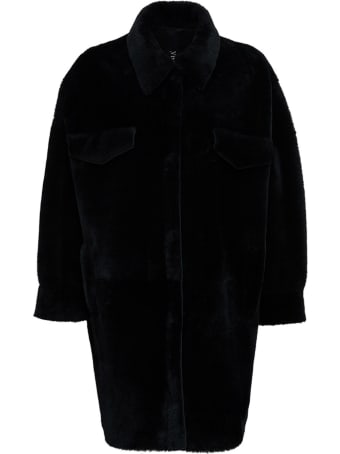 Blancha Leather And Merino Wool Reversible Black Coat