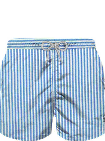 MC2 Saint Barth Light Blue Striped Cotton Swim Shorts For New Born