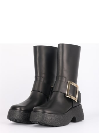 Roger Vivier Viv 'rangers Platform Biker Boots Black