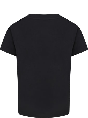 Balmain Black T-shirt For Kids With Double Golden Logo