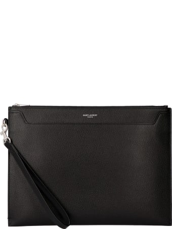 Saint Laurent Logo Detail Flat Leather Pouch