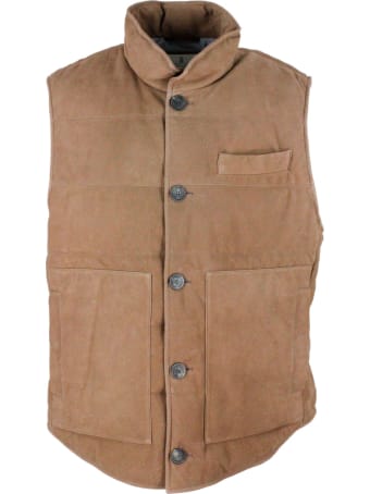 Brunello Cucinelli Nubuck Leather Vest Padded With Real Goose Down
