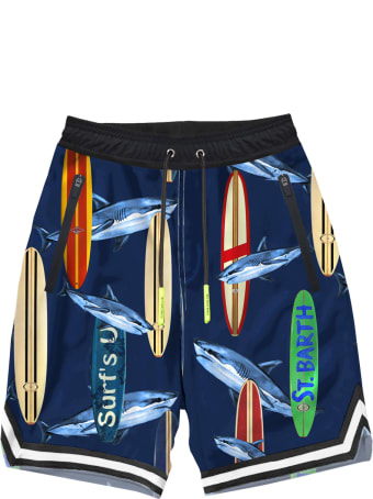 MC2 Saint Barth Shark Attack Print Boy Swim Shorts With Tape Finish