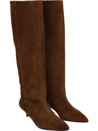 Alchimia Low Heels Boots In Brown Suede