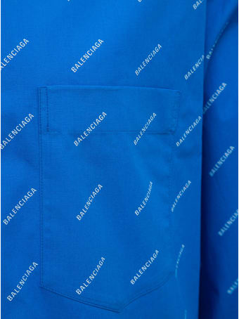 Balenciaga Light Blue Cotton Shirt With Allover Logo