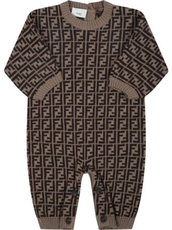 Fendi Beige Jumpsuit For Babykids With Double Ff
