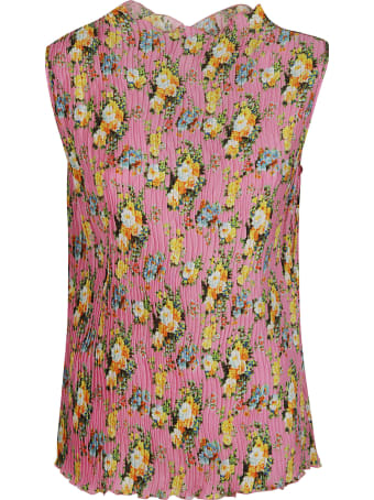 MSGM All-over Floral Print Sleeveless Pleated Top