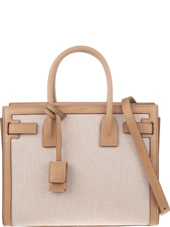 Saint Laurent Baby Sac De Jour Bag In Canvas And Camel Leather