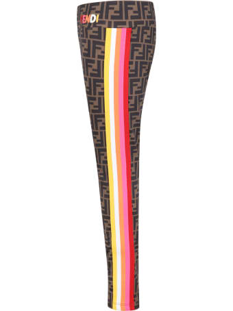 Fendi Brown Leggings For Girl With Logo