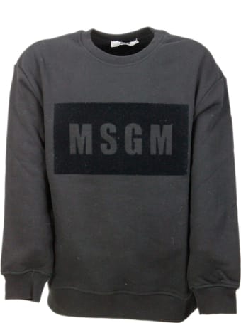 MSGM Long-sleeved Crewneck Sweatshirt In Cotton With Flocked Writing
