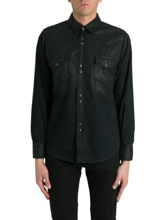 Saint Laurent Weter Shirt In Coated Denim