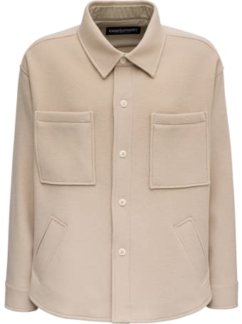 costumein Giubbotto Beige In Panno Di Lana Con Tasche