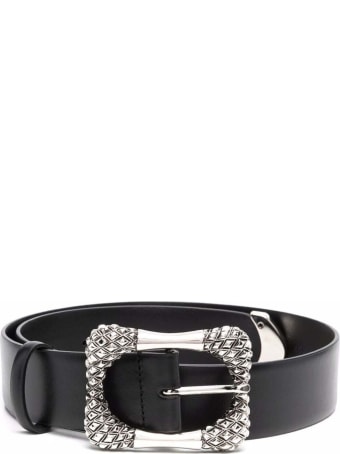 Alberta Ferretti Leather Belt With Silver Colored Buckle