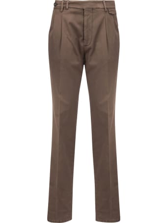 Brunello Cucinelli Garment-dyed Leisure Fit Trousers In Comfort Cotton Chevron With Double Pleats And Tabbed Waistband