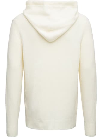 Ten C White Merinos Wool Hoodie