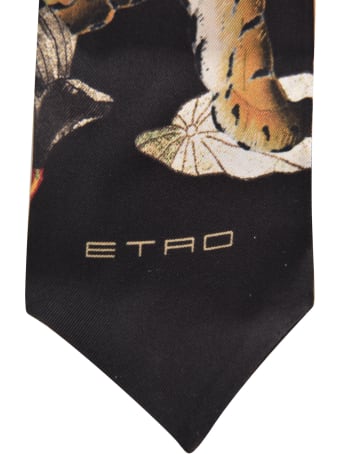 Etro Tiger Floral Print Neck Tie