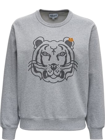Kenzo Gray Jersey Sweatshirt With Front Tiger Print