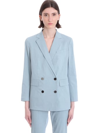 Theory Blazer In Cyan Linen