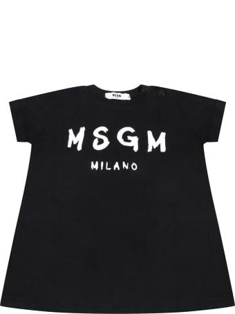 MSGM Black Dress For Babygirl With Logo