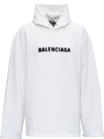 Balenciaga White Cotton Hoodie With Logo