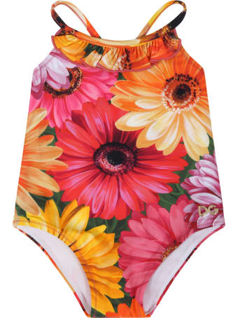 Dolce & Gabbana Multicolor Swimsuit For Baby Girl With Logo