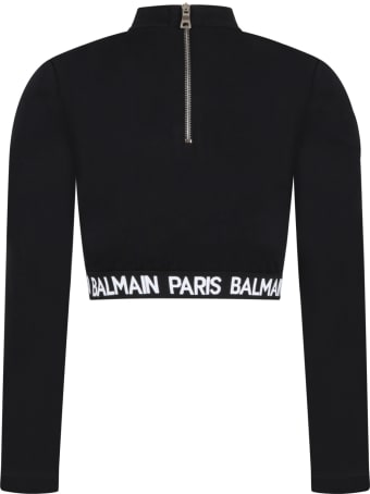 Balmain Black T-shirt For Girl With Black Logo