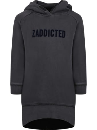 Zadig & Voltaire Gray Dress For Girl With Blue Velvet Logo