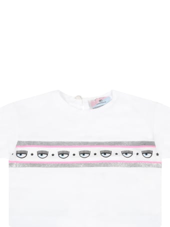 Chiara Ferragni White T-shirt For Baby Girl With Iconic Eyes