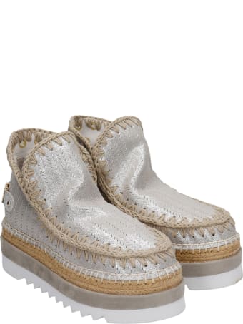 Mou Eskimo Jute Eva Low Heels Ankle Boots In Beige Leather
