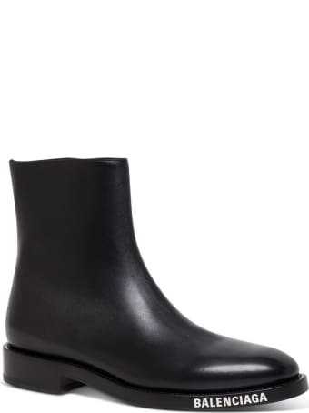 Balenciaga Leather Booties With Contrasting Logo