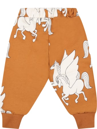 Mini Rodini Brown Sweatpants For Babykids With White Pegasus