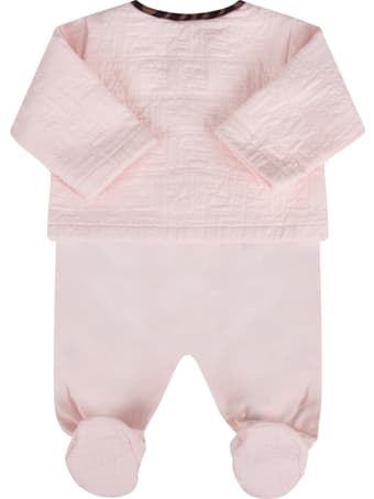 Fendi Pink Set With Double Ff For Baby Girl
