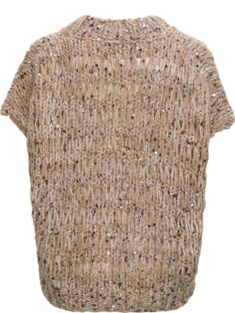 Brunello Cucinelli Brown Mohair Blend Vest With Sequins