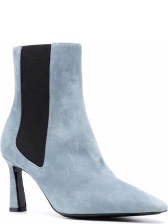 Pollini Pointed Ankle Boots In Light Blue Suede