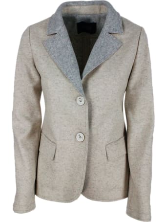 Lorena Antoniazzi Blazer Jacket In Woolen Cloth With Elbow Patches. Closure With 2 Buttons