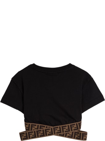 Fendi Black Jersey Crop Top With Ff Elastic