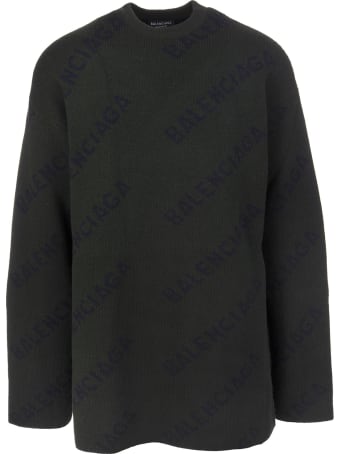 Balenciaga All-over Diag Logo Dark Green And Black Unisex Pullover