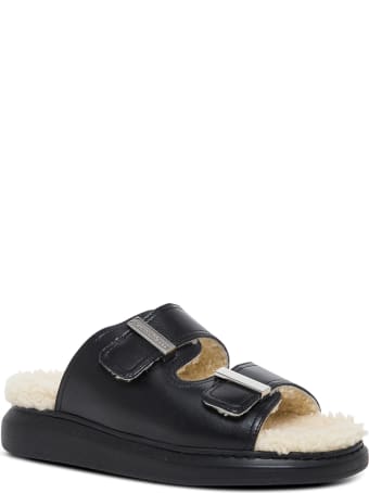 Alexander McQueen Leather And Shearling Black Sandals