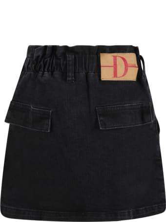 Douuod Black Skirt For Girl With Patch Logo