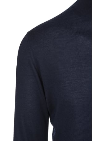 Fedeli Man Navy Blue Turtleneck Pullover In Cashmere And Silk