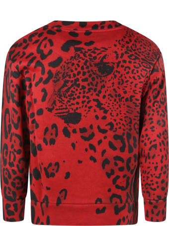 Dolce & Gabbana Red Weatshirt For Girl With Animalier Prints