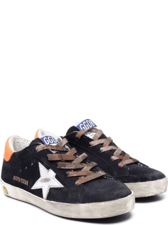 Golden Goose Junior Super-star Sneakers In Navy Blue Suede With Contrast Details