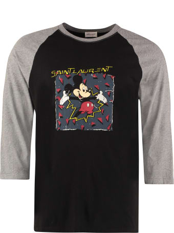 Saint Laurent Long Sleeve Printed Cotton T-shirt