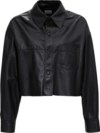 Trussardi Crop Jacket In Black Leather