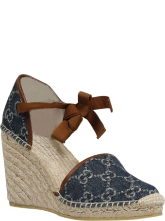 Gucci Gg Denim Wedge Espadrilles